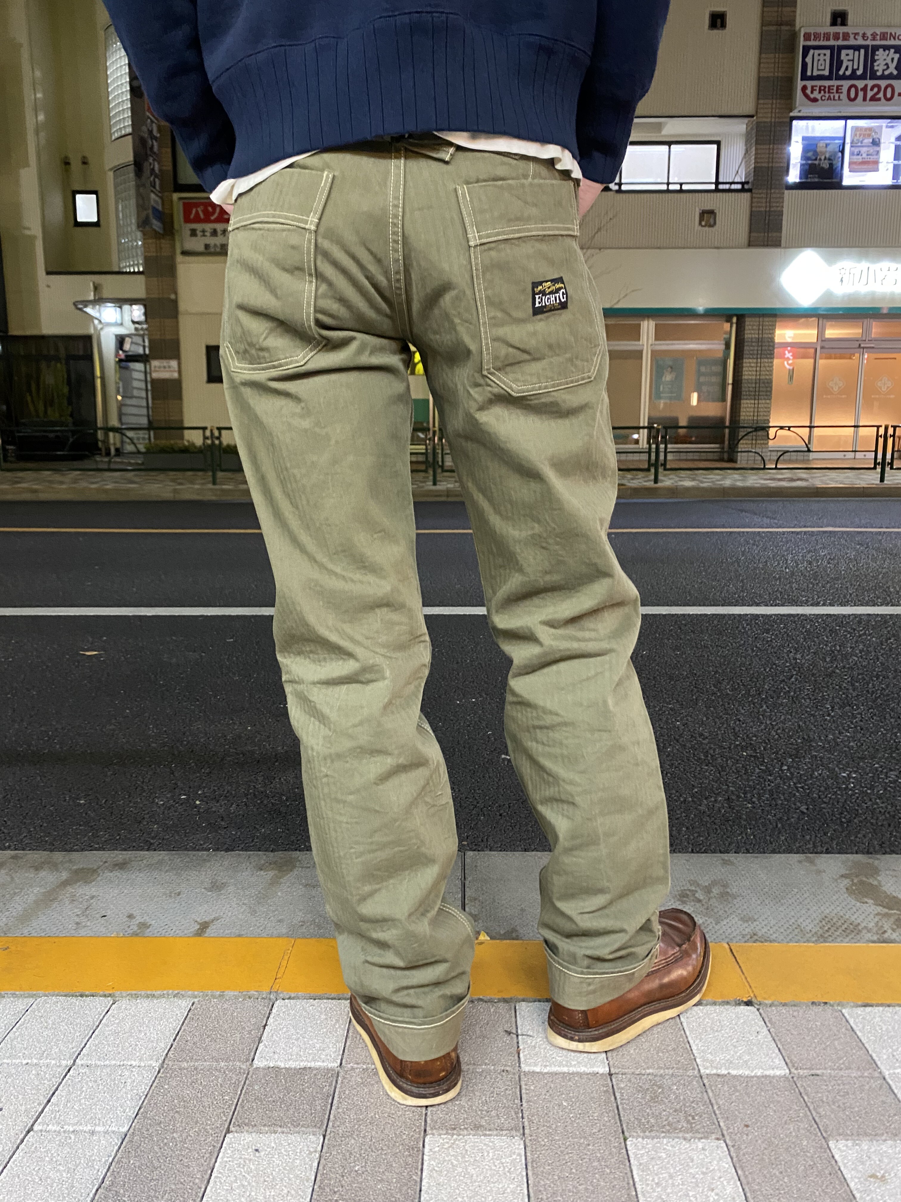 エイトジー ワークパンツ！硫化染めヘリンボーンベイカーパンツ