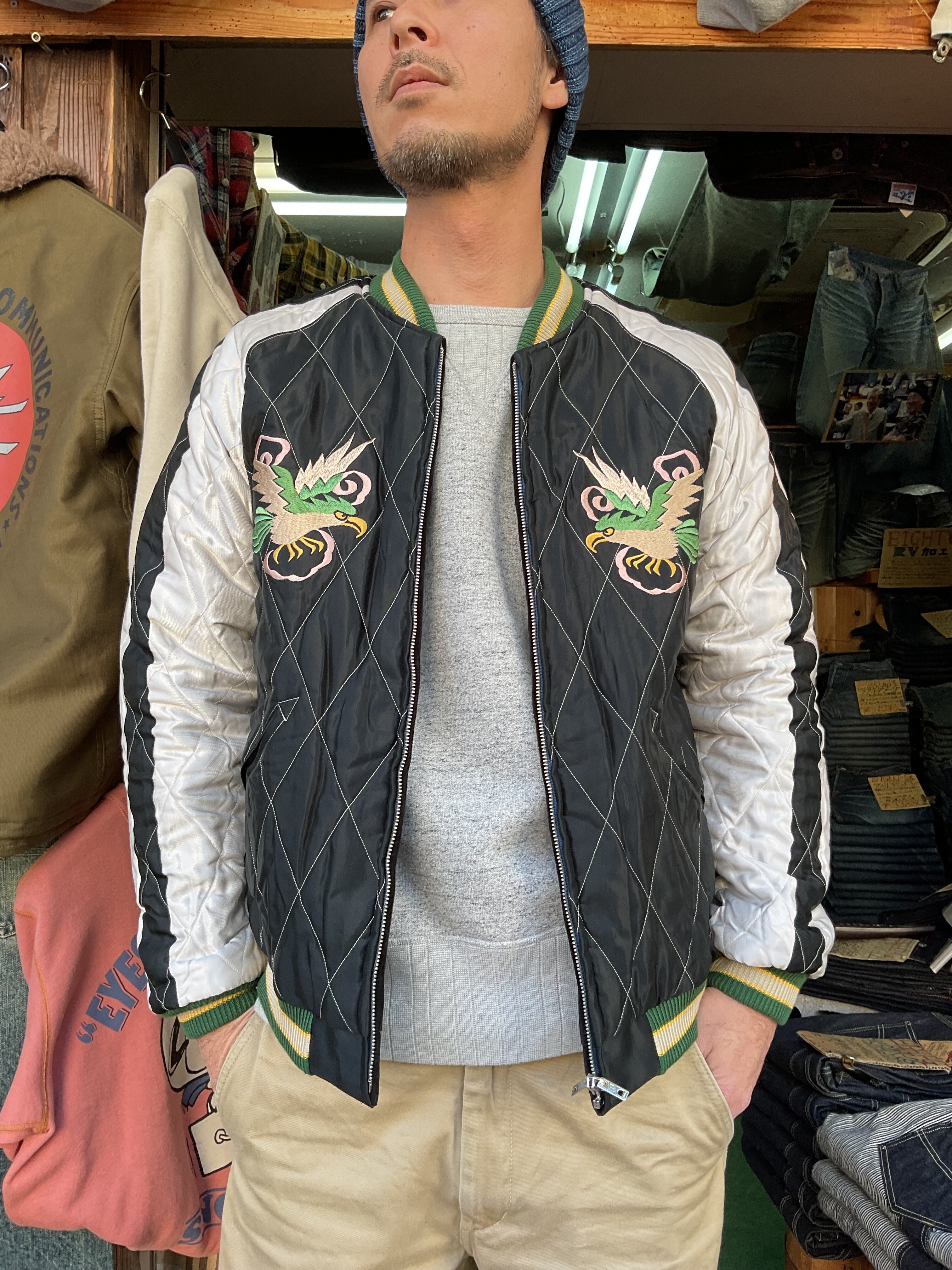 テーラー東洋 ！！中綿入り 別珍スカジャンSNAKE & SKULL×DRAGON