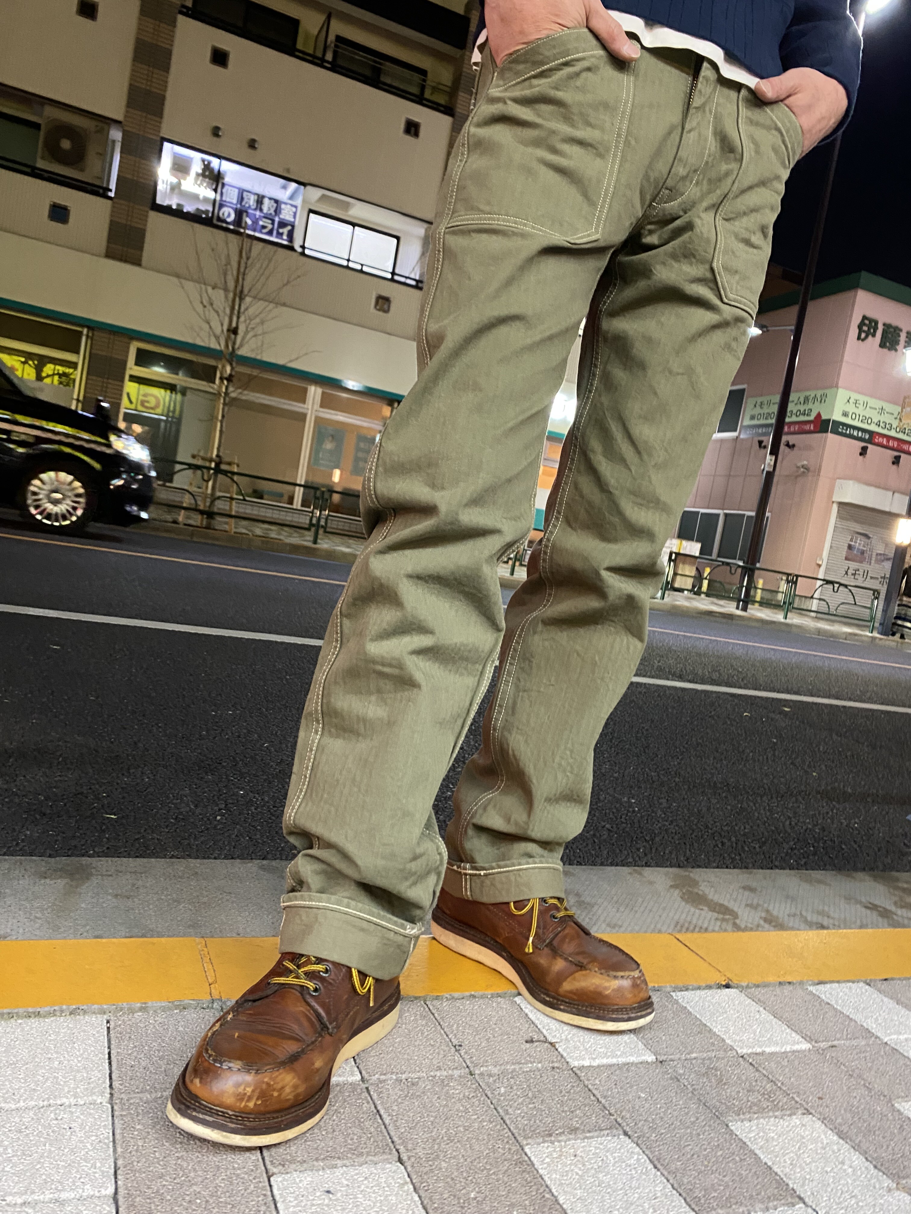 エイトジー ワークパンツ！硫化染めヘリンボーンベイカーパンツ