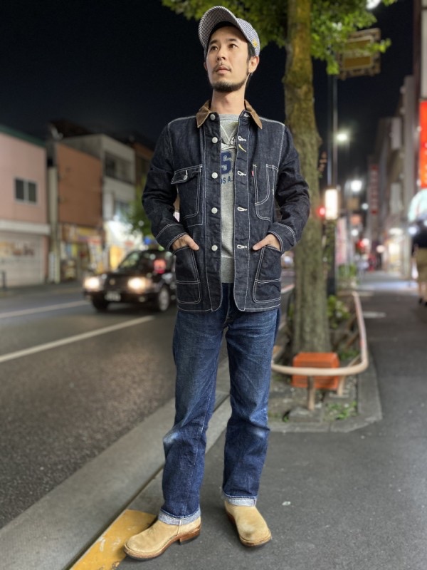 エイトジー ！コーデュロイ襟デニムカバーオール スタッフ