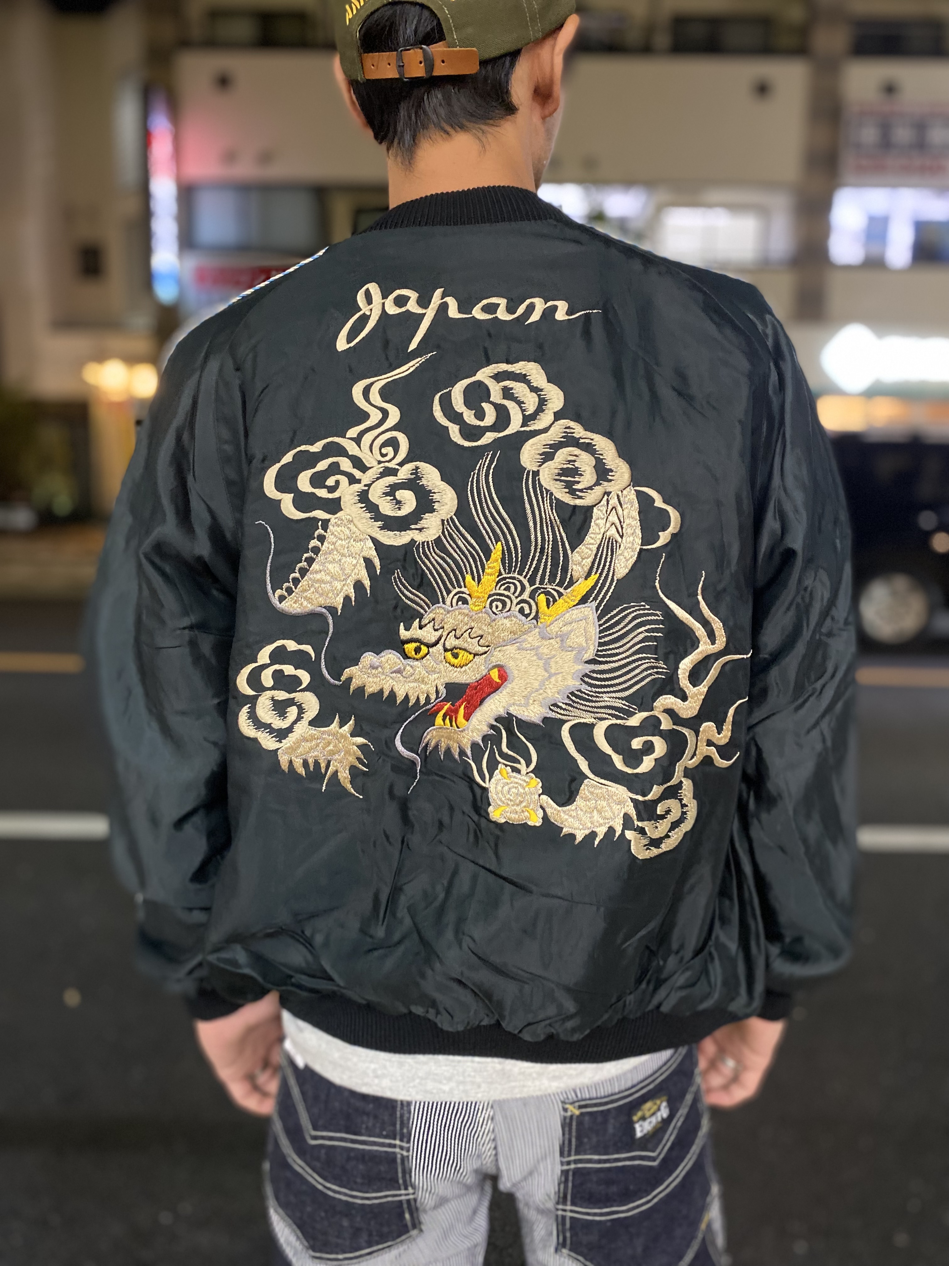 アセテートリバーシブルスカジャン「WHITE DRAGON×LANDSCAPE