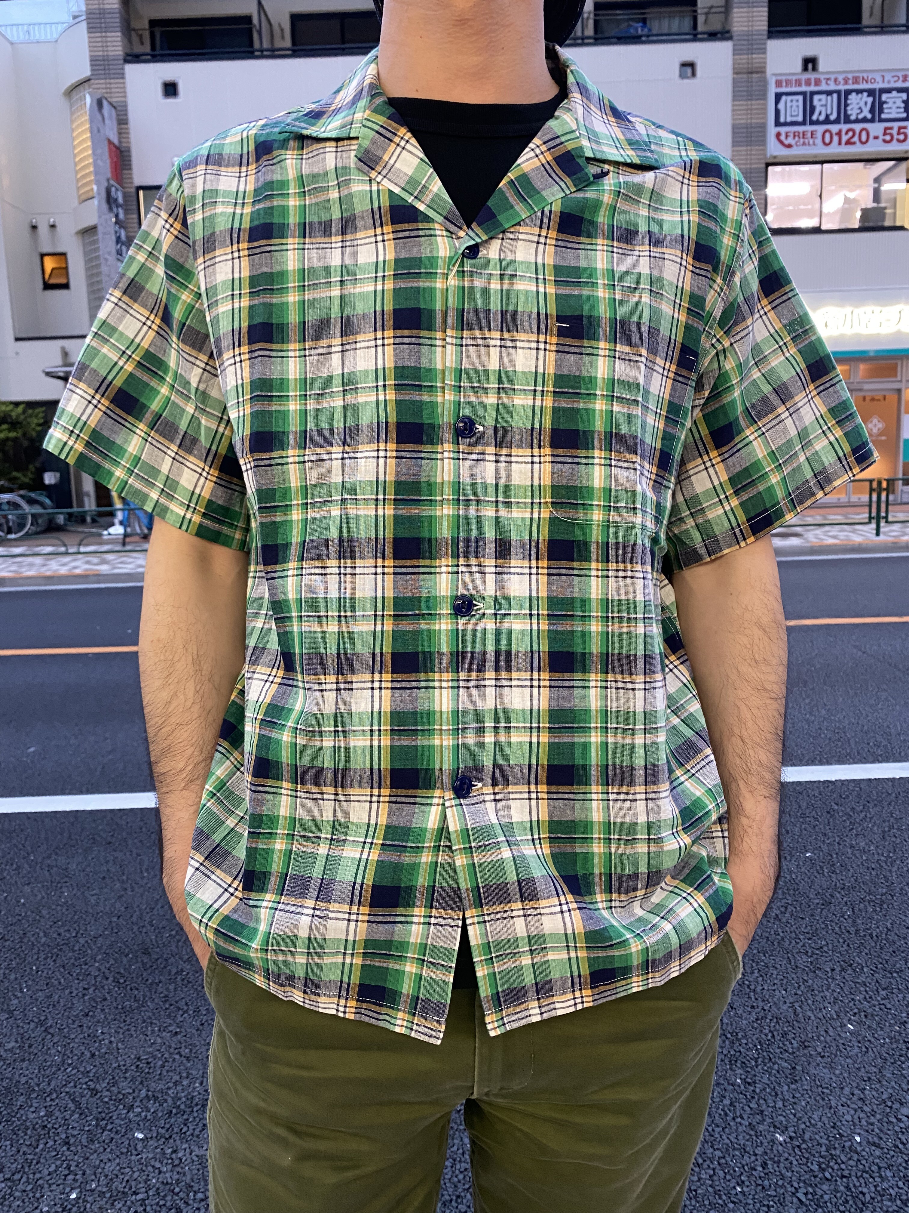 シュガーケーン！！マドラスチェック オープンカラー 半袖シャツ