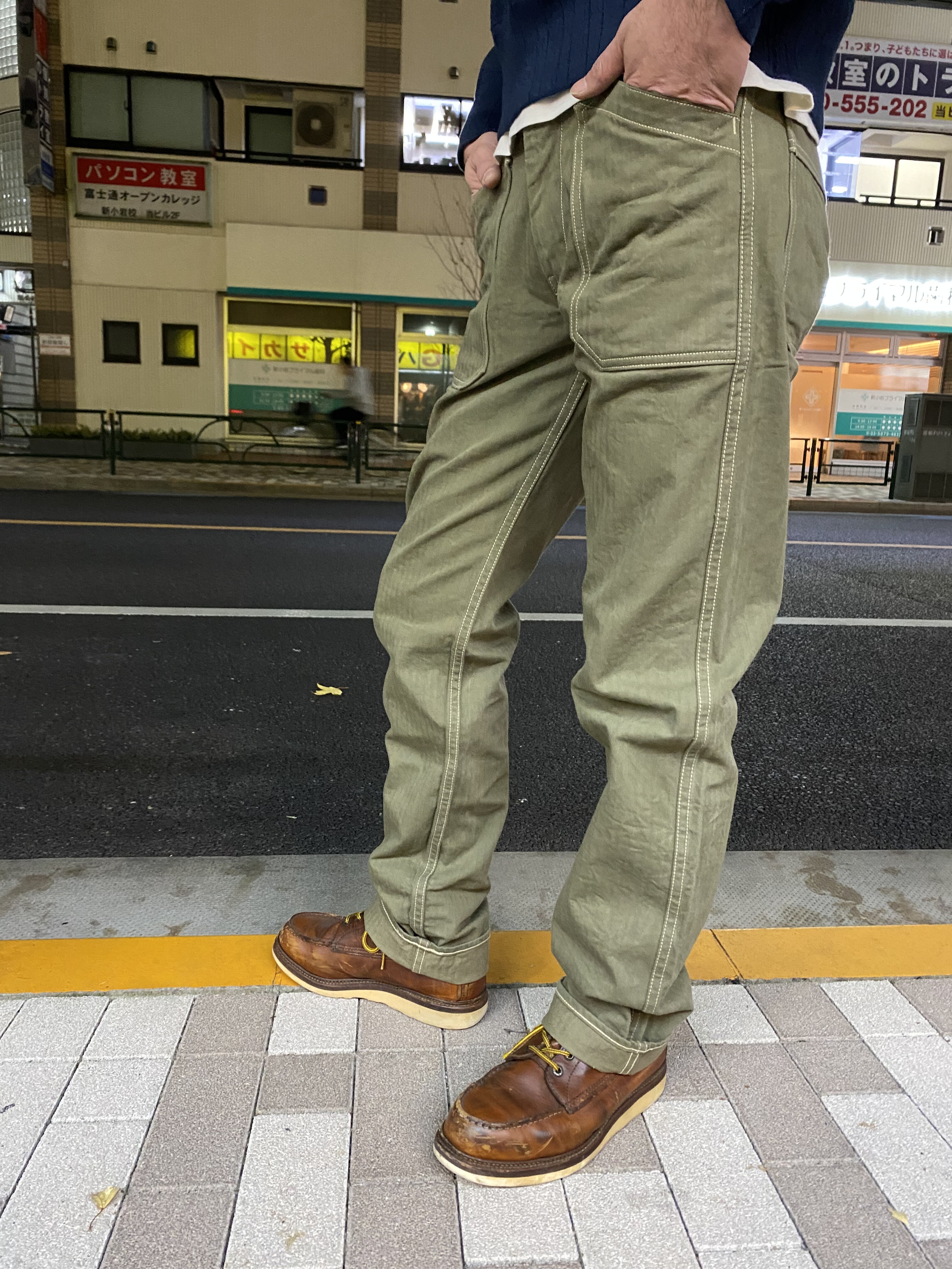 エイトジー ワークパンツ！硫化染めヘリンボーンベイカーパンツ