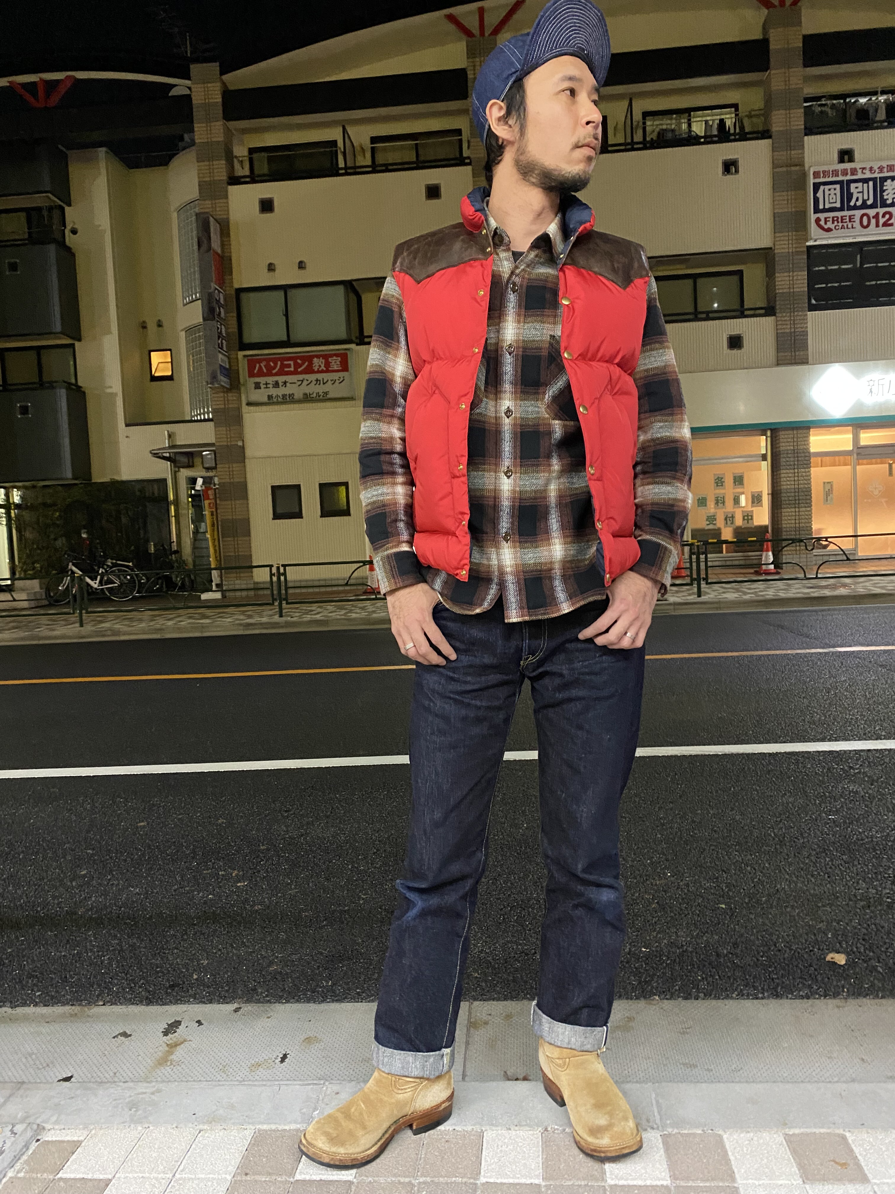 ウエアハウス×ロッキーマウンテン！レザーヨークナイロンダウンベスト