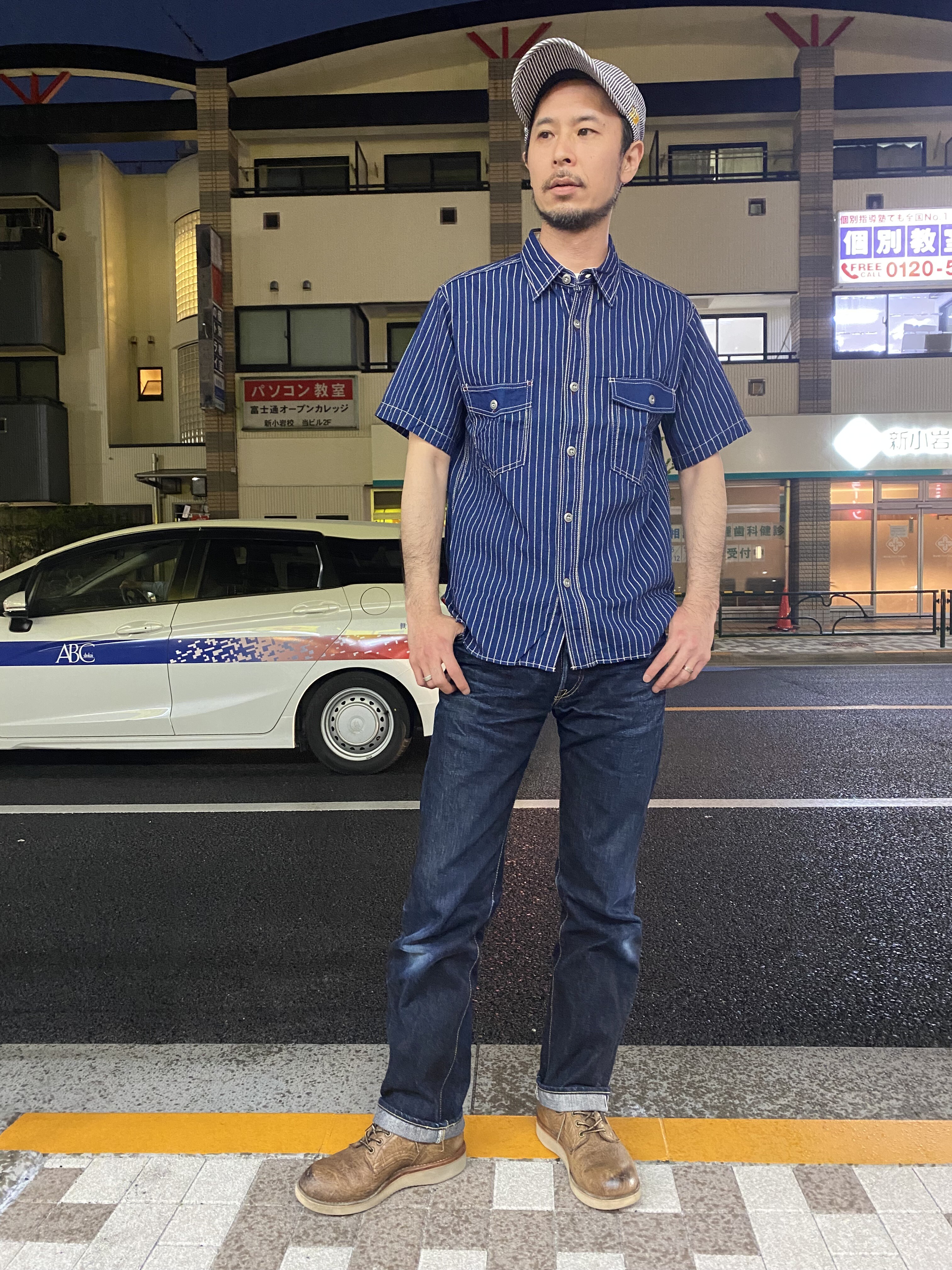 エイトジーウォバッシュストライプ半袖ワークシャツ : Gパン屋サカイ