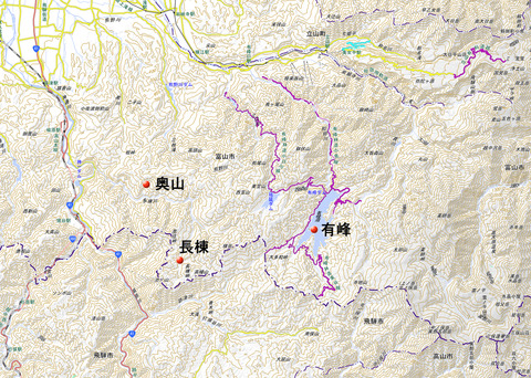 有峰、長棟、奥ノ山の地図