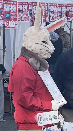 手作りのウサギマスクでポンフリに