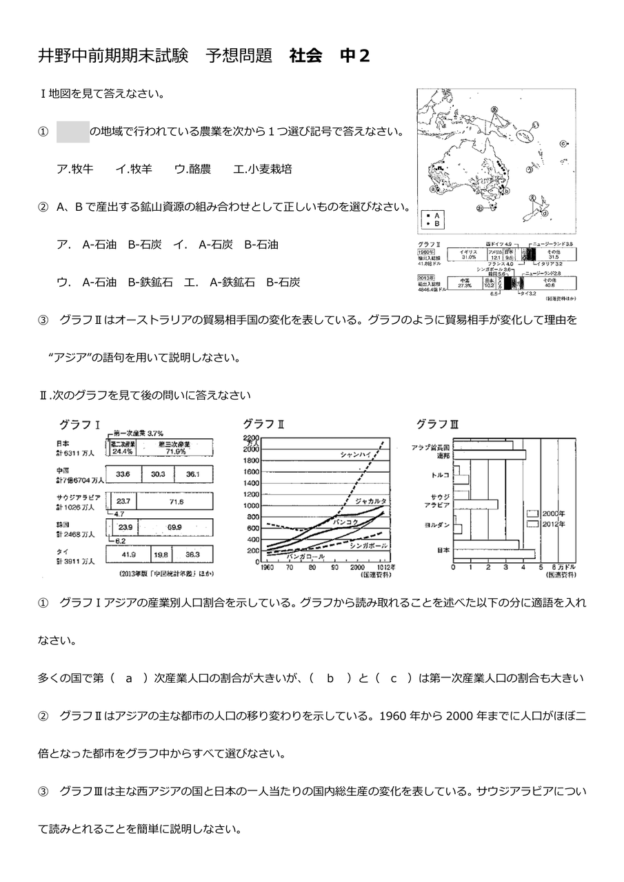 井野中 中２ 社会 前期期末試験対策 予想問題 解答 佐倉市ユーカリが丘 志津の個別指導塾 勉強の仕方 高校受験情報 エルヴェ研究所