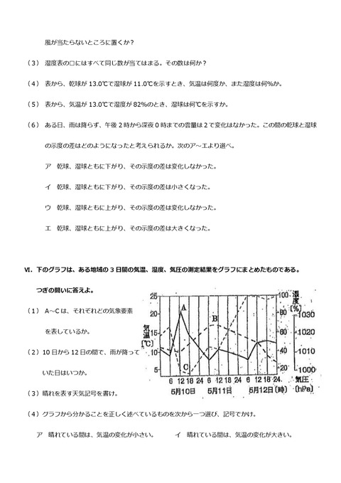 志津中学年末試験予想問題中2理科④