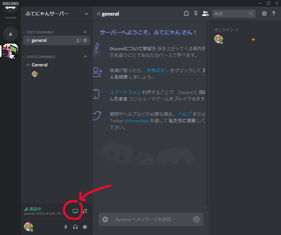 Discordのサーバー内で画面共有をする方法 ふてにゃんの記録 Discordのサーバー内で画面共有をする方法 ふてにゃんの記録