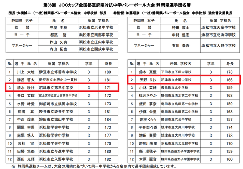 バレーメンバー表