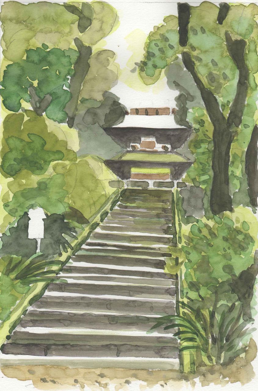 水彩画 見上げた建物 恵美子さんのひとり言 水彩画 見上げた建物 恵美子さんのひとり言