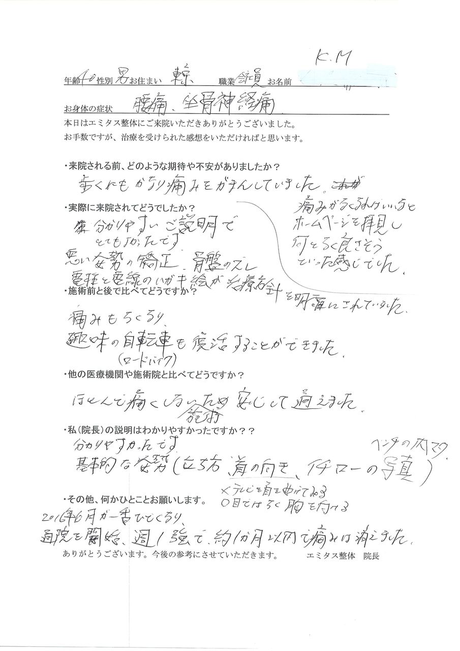カルテno2 坐骨神経痛 エミタス整体日記ー常に全力投球ー