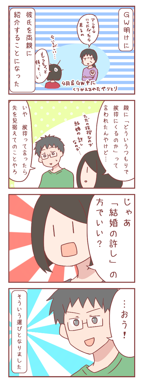 両親に彼氏を紹介することになったよ(婚活編)