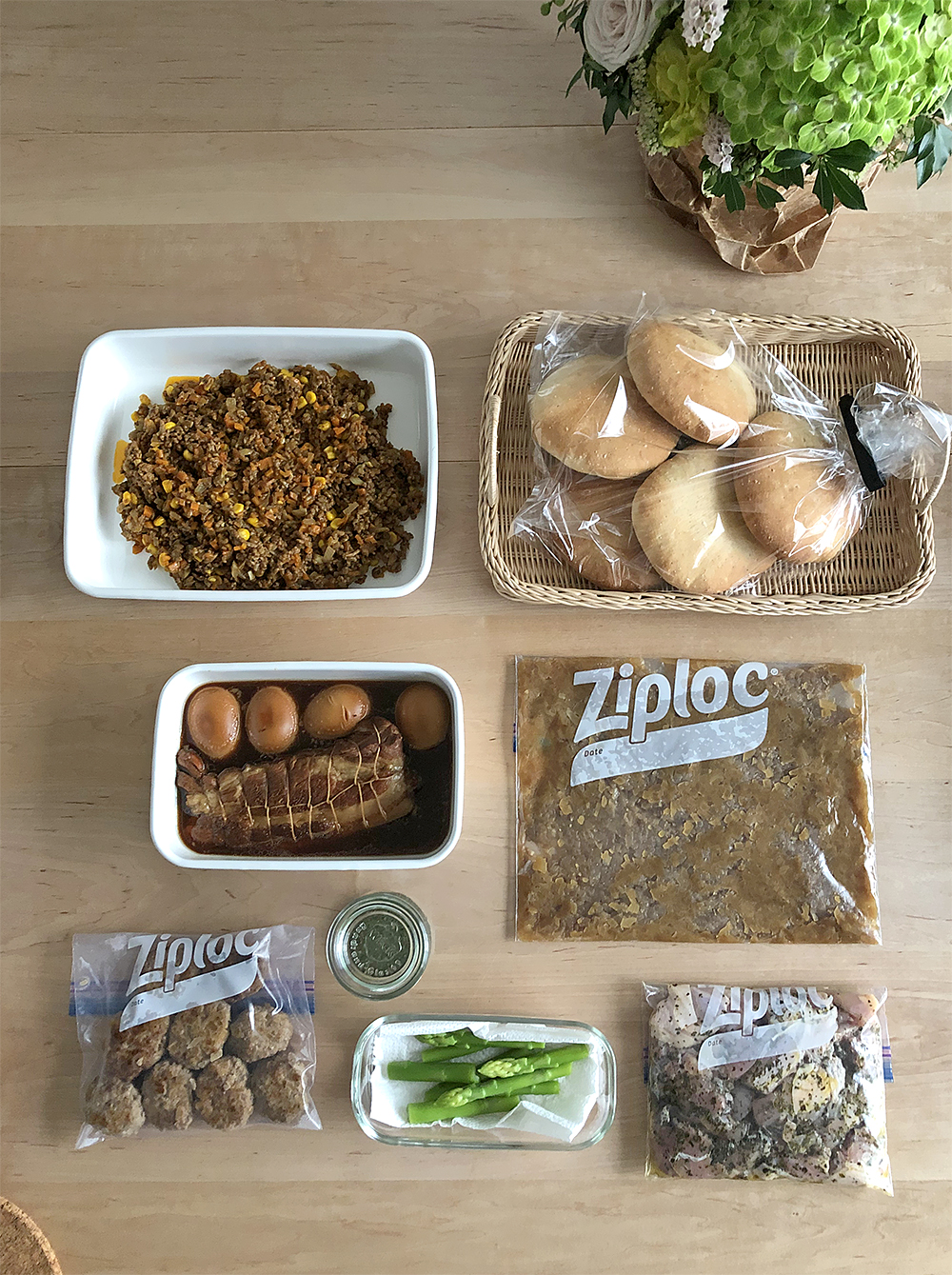 作り置き 唐揚げ アスパラ ハンバーグ