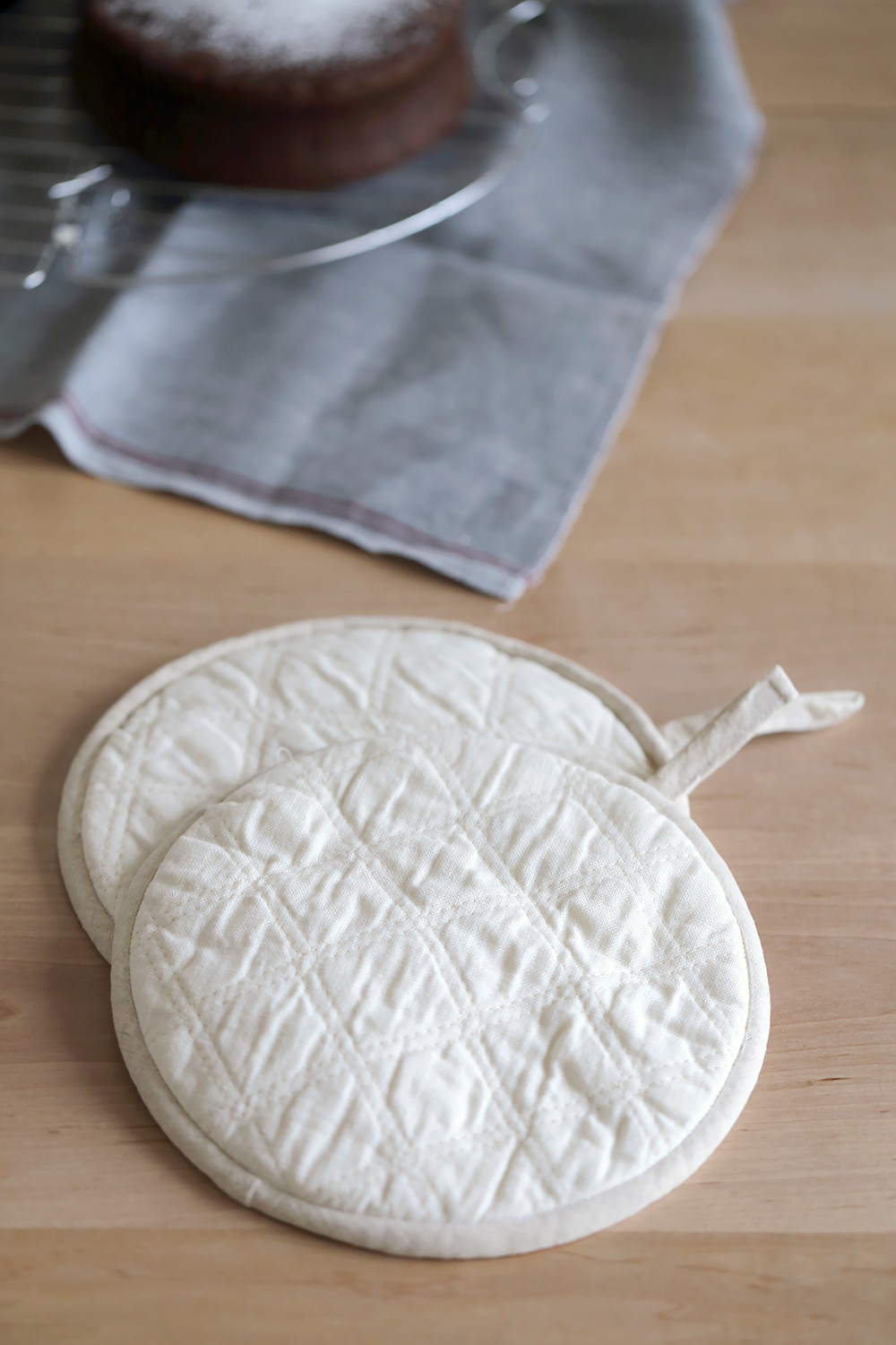 鍋つかみ ミトン 手作り リネット 丸型 シンプル