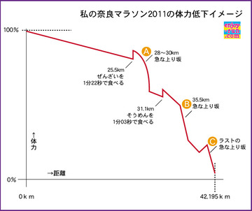 私の奈良マラソン2011の体力低下イメージ