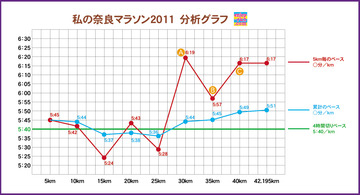私の奈良マラソン2011分析グラフ