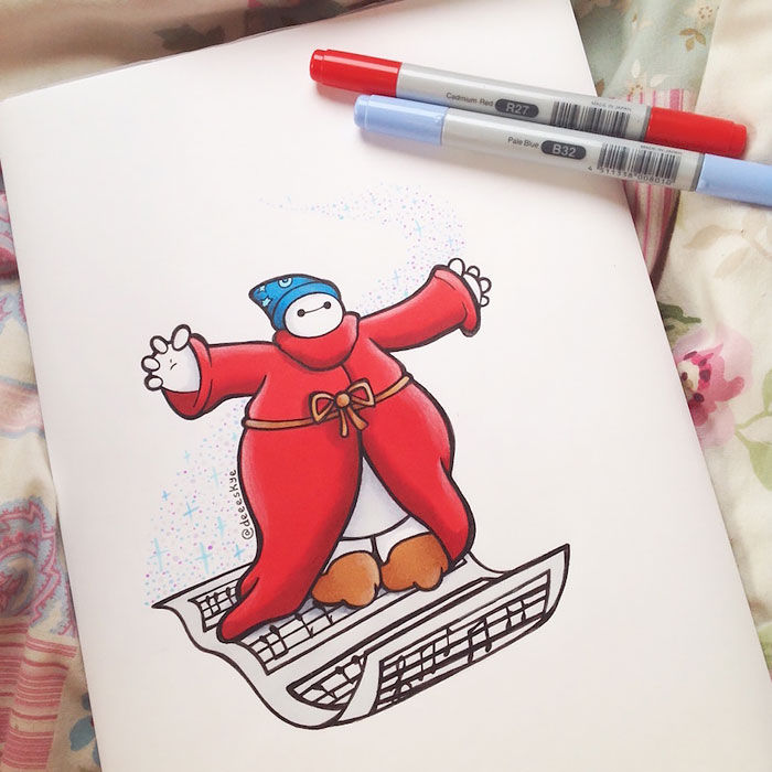 ベイマックスが様々なディズニ キャラのコスプレをするイラストがカワイイ えのげ ベイマックスが様々なディズニ キャラのコスプレをするイラストがカワイイ えのげ