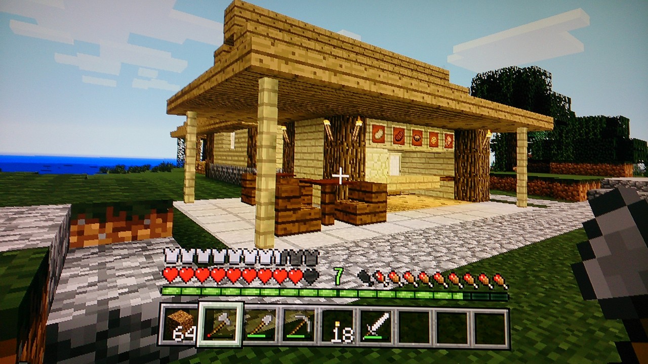 休憩小屋の横に食べ物屋を作る えぽんのマイクラ開拓日記