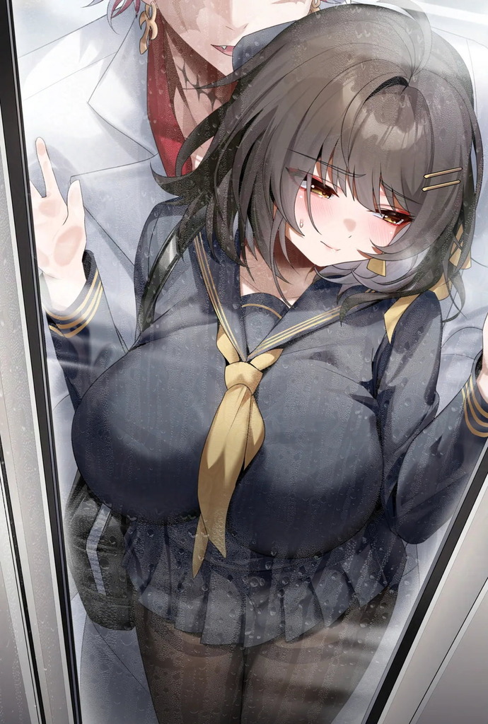 【鳴潮】JK女漂泊者が電車で痴漢されてガラスドアにおっぱいを押し付けられながら挿入されちゃう…