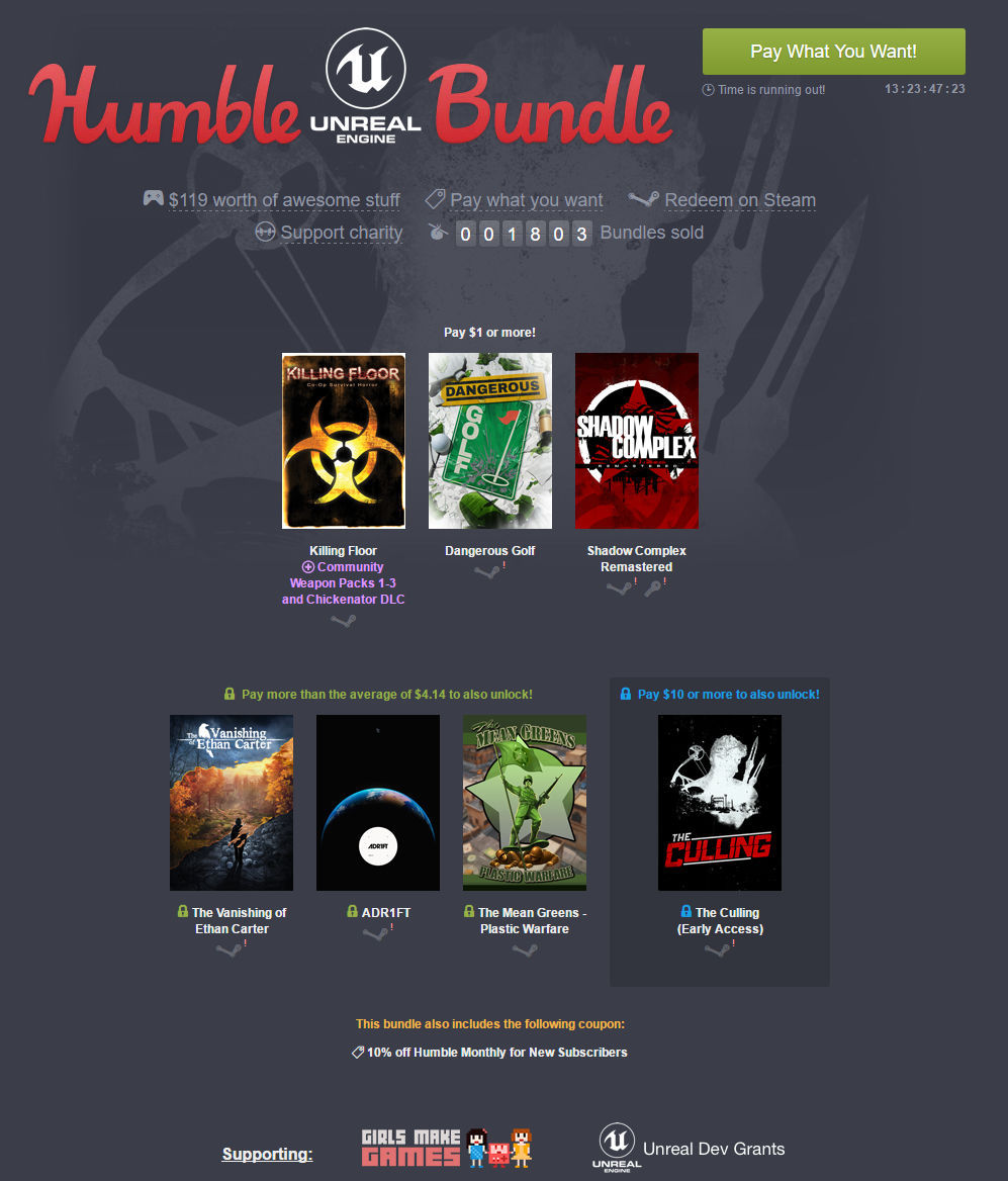 PC Gamer リスト更新中 : HumbleでUnreal Engine Bundle