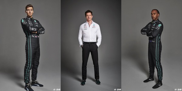 ジョージ・ラッセル、トト・ヴォルフ、ルイス・ハミルトン(メルセデス)