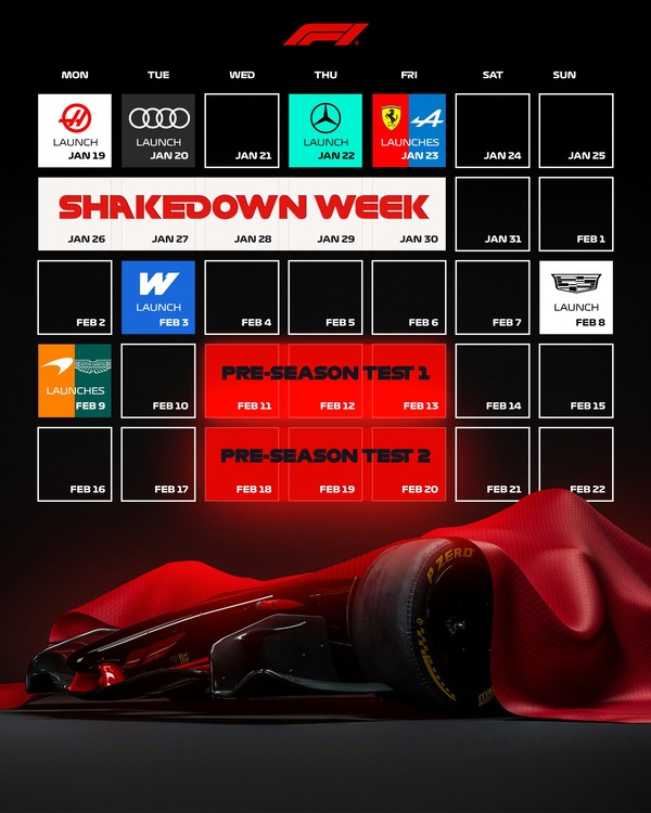2026年F1マシン発表の日程、2026年F1プレシーズンテスト日程