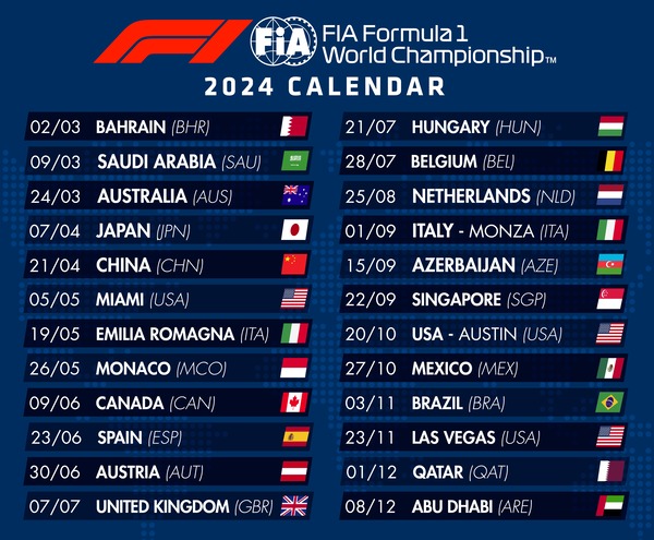 2024年F1カレンダー:FIA公式発表