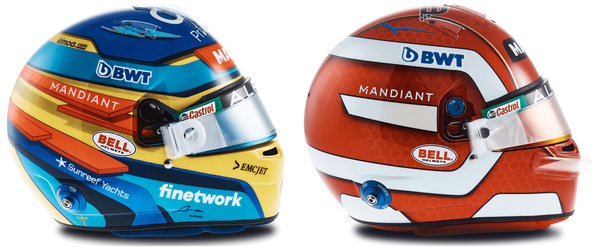 フェルナンド・アロンソとエステバン・オコンの2022年F1ヘルメット写真