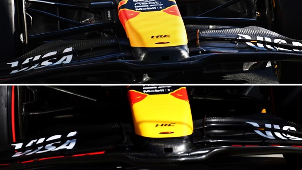 レッドブルRB21：レッドブルがモンツァで金曜日（上）と土曜日/日曜日（下）に使用したフロントウイングには微妙な変更があった