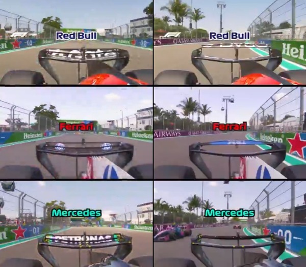レッドブル、フェラーリ、メルセデスの回転リアウイング：2026年F1マイアミGP