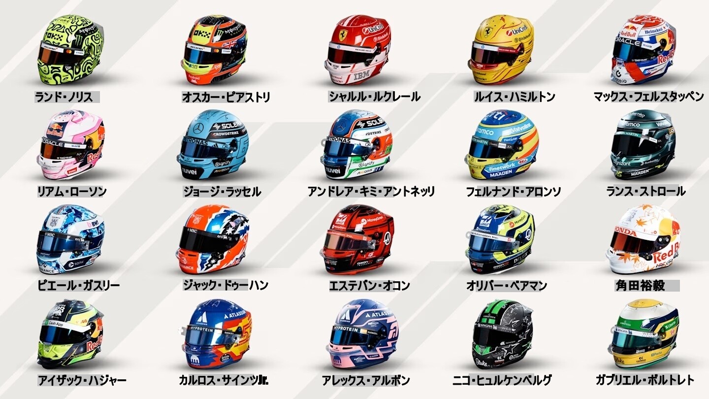 2025年F1ドライバーのヘルメットとレーシングスーツ、カー