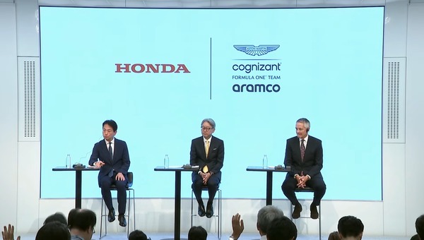 ホンダ、2026年からF1復帰:三部敏宏ホンダ社長、渡辺康治HRC(ホンダ・レーシング)社長、マーティン・ウィットマーシュ(アストンマーティン・グループCEO)