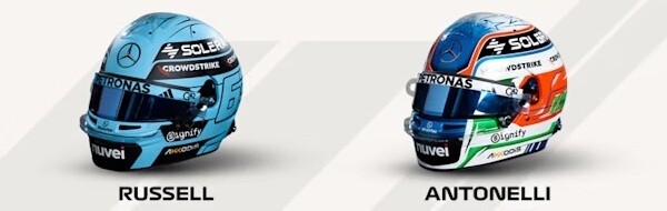 メルセデスのジョージ・ラッセルとアンドレア・キミ・アントネッリのヘルメット
