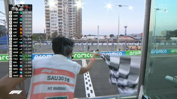 チェッカー・フラッグが振られる、2021年F1GP 10