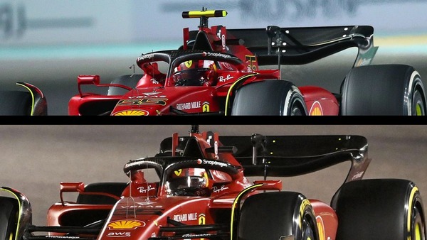 フェラーリF1-75のサウジアラビア用のウィングのセットアップ(上図)と、それによく似たバーレーンのウィング(下図)