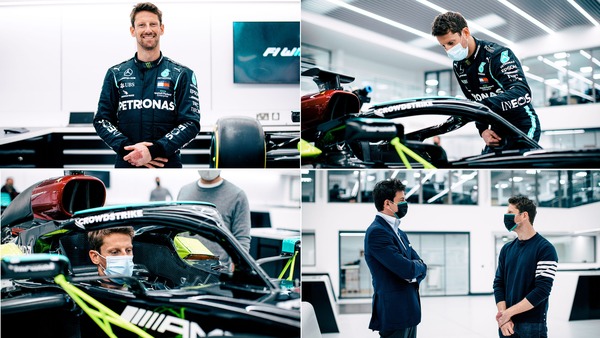 ロマン・グロージャン、メルセデスW10のシート・フィッティング、トト・ヴォルフに挨拶:メルセデスF1ファクトリー
