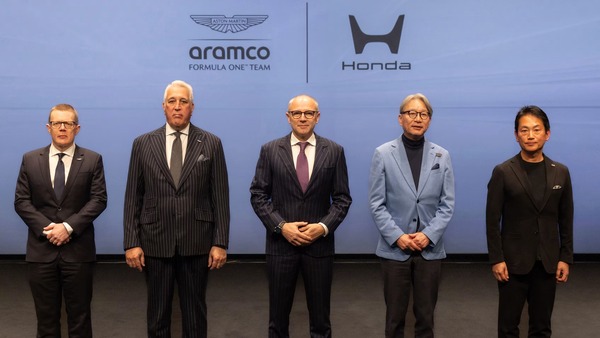 アンディ・コーウェル、ローレンス・ストロール、ステファノ・ドメニカリ、三部敏宏、渡辺康治：ホンダ、アストンマーティンとのF1パートナーシップ始動発表会