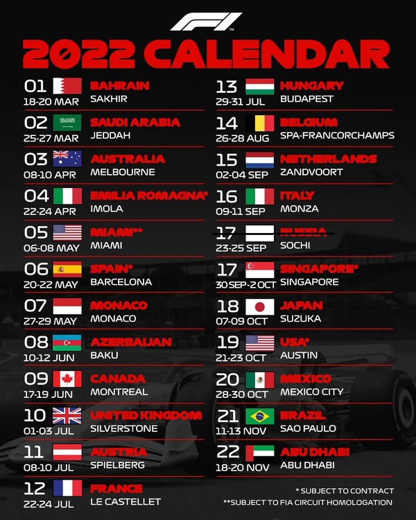 2022年F1カレンダー