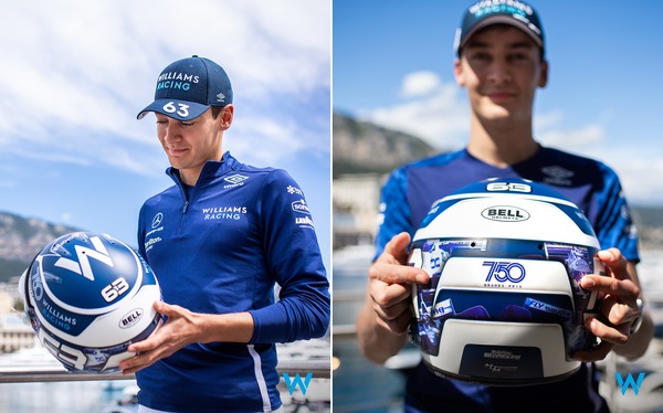 ジョージ・ラッセル(ウィリアムズ)モナコ仕様のヘルメット:ウィリアムズのF1参戦750回記念デザイン