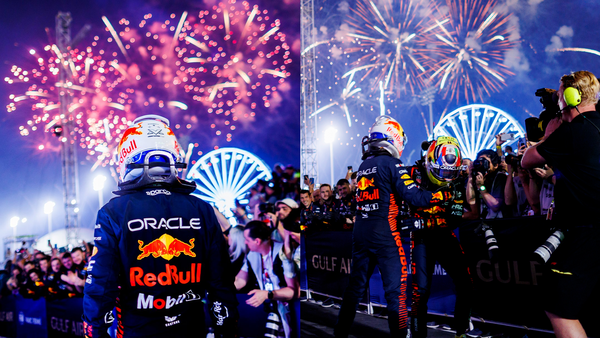 レース後の花火とマックス・フェルスタッペンとセルジオ・ぺレス:2023年F1バーレーンGP
