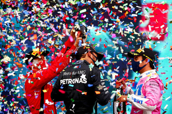 シャンパンファイト、ルイス・ハミルトン、セバスチャン・ベッテル、セルジオ・ペレス:2020年F1トルコGP
