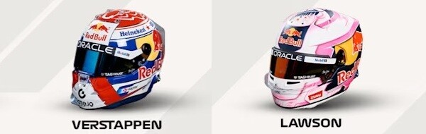 レッドブルのマックス・フェルスタッペンとリアム・ローソンのヘルメット