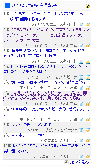 フィリピン情報注目記事ランキング 2位と6位1124