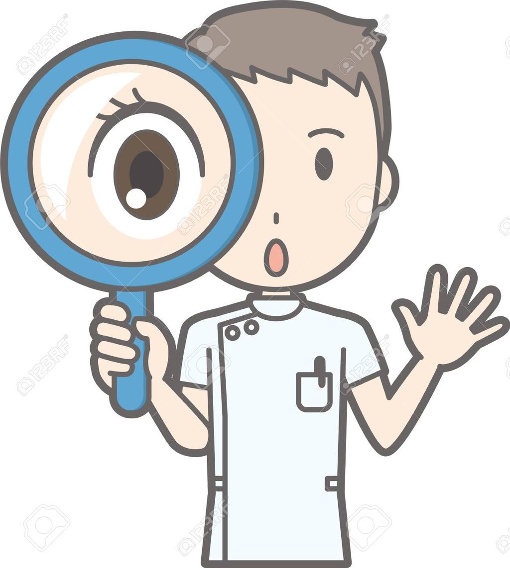 85485312-男性看護師の白いスーツを着ている虫眼鏡の図