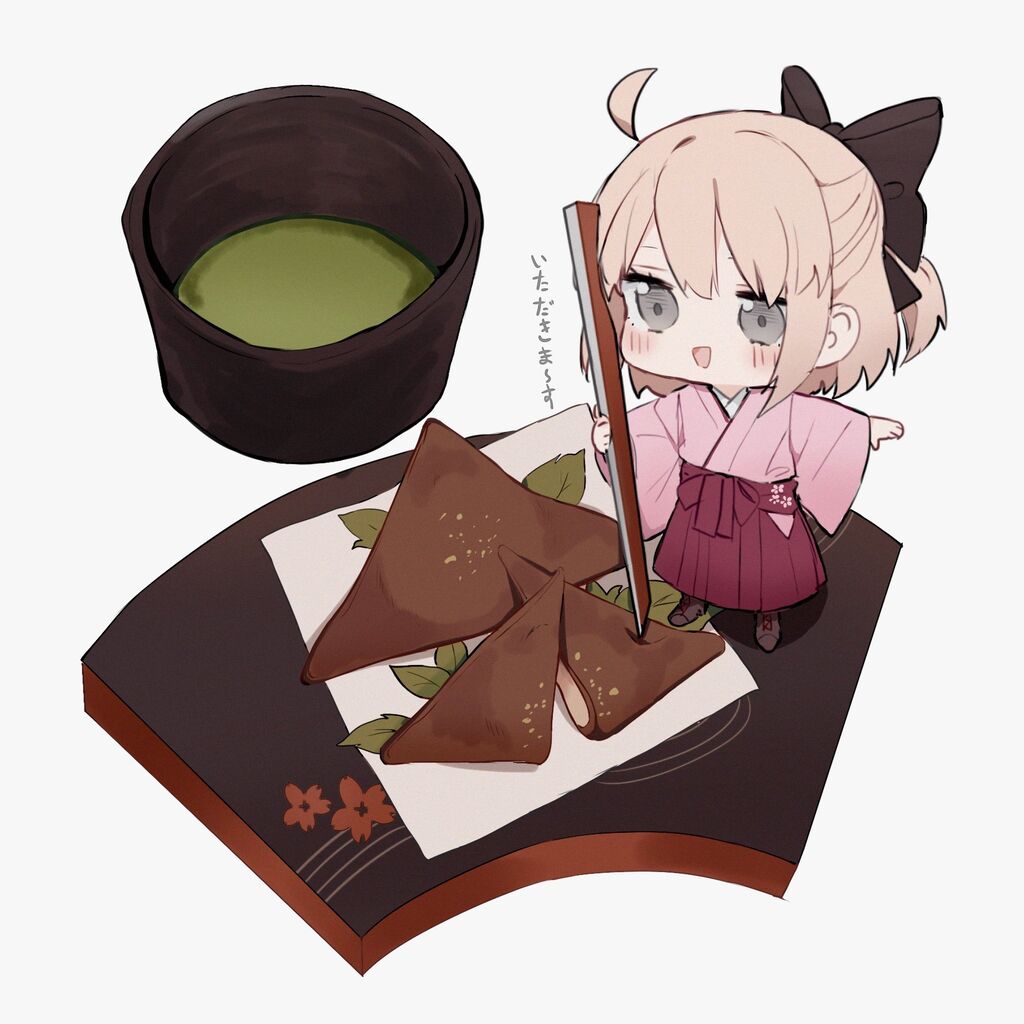 Fgo チョコ八ツ橋を食べるミニ沖田さんとチョコおでんを食べるミニ魔神さん 可愛すぎる