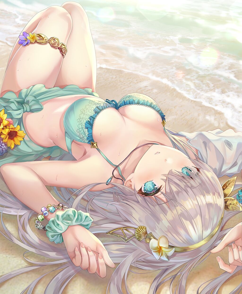Fgo 浜辺に寝転がるアナスタシアさんイラスト 水着の皇女様たまらん