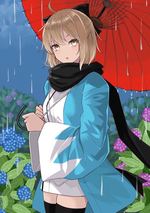 Fgo 雨の日の沖田さんイラスト 和傘と沖田さんいいですね Fgoまとめ カルデア速報