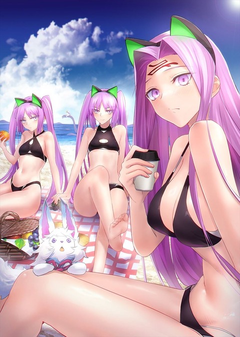 【FGO】水着のゴルゴーン三姉妹イラスト！！　三人とも猫耳が可愛いです！